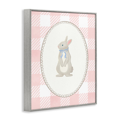 Giclée encadrée de lapin en vichy pastel, design par The Paper Curator