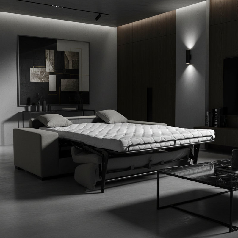 Mo 88" Italian Stain and Abrasion Resistant Performance Fabric Queen Square Arm Sleeper Sofa Bed