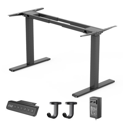 Structure de bureau électrique noire à deux moteurs, pieds de bureau épais et renforcés, pour la maison et le bureau, hauteur et longueur réglables, puissants moteurs intégrés de 350 lb avec 3 réglages de mémoire de hauteur, 61 po