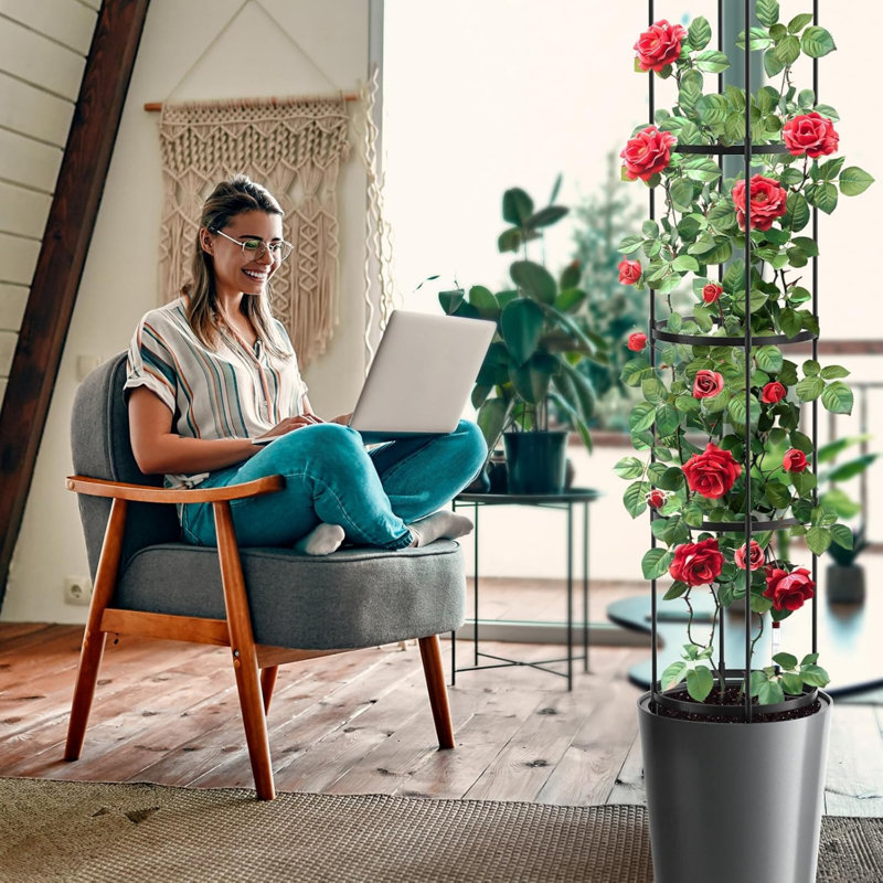 Pot à fleurs auto-arrosant avec treillis, grand pot de fleurs avec moniteur de niveau d'eau