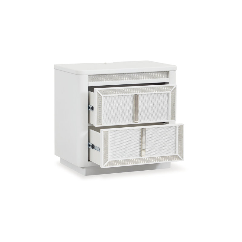 Table de chevet Canaal, 2 tiroirs, bois massif blanc, 28 pouces, lumière DEL