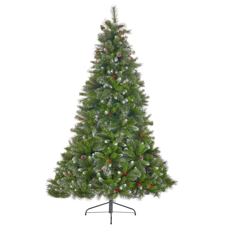 Arbre de Noël à poils scintillants avec baies rouges et pommes de pin, 9'