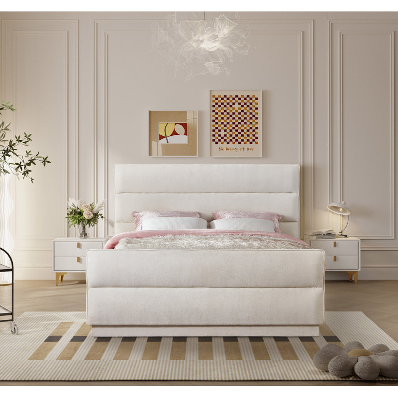 Lit tapissier standard capitonné Paxton, Très grand, Tissu chenille crème