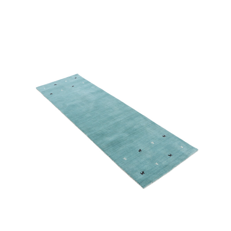 Handwoven Wool Gabbeh Uni Turquoise Rug, Runner 60 x 180cm