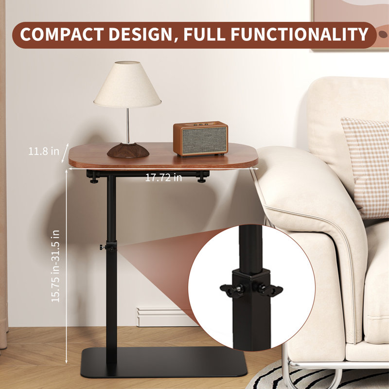 Table d'appoint en forme de C pour canapé, table de bout réglable en hauteur avec base en métal robuste, plateau de bureau pliable pour ordinateur portable pour petits espaces, lit, canapé, salon, bureau, design minimaliste moderne, naturel