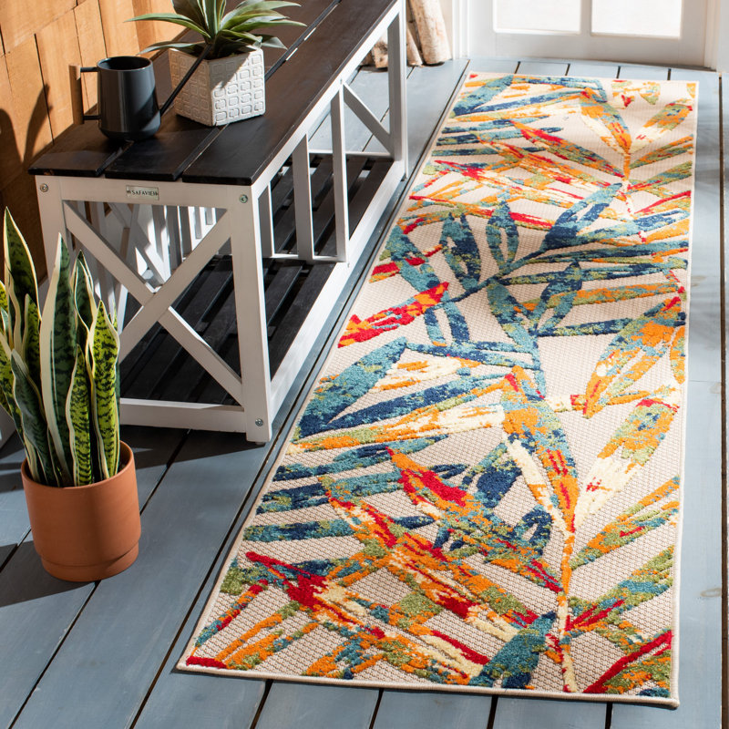 Tapis d'intérieur / extérieur à motif floral Makowski, Tapis de couloir 2 pi 2 po x 9 pi