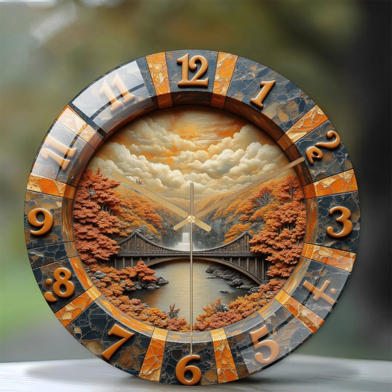 Horloge murale rétro vintage avec art de la nature pittoresque - horloge murale moderne en verre 12 po