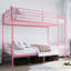 Lit superposé avec échelle et garde-corps haut, capable de se diviser, lit superposé en métal, espace de rangement, silencieux, lit simple au-dessus d'un lit simple, rose-582930179