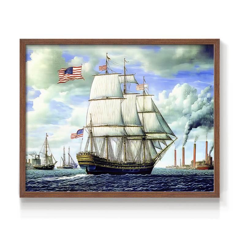 Série nautique-XXXV III - reproduction encadrée - réarmable, H 22 po x l 28 po, Noyer