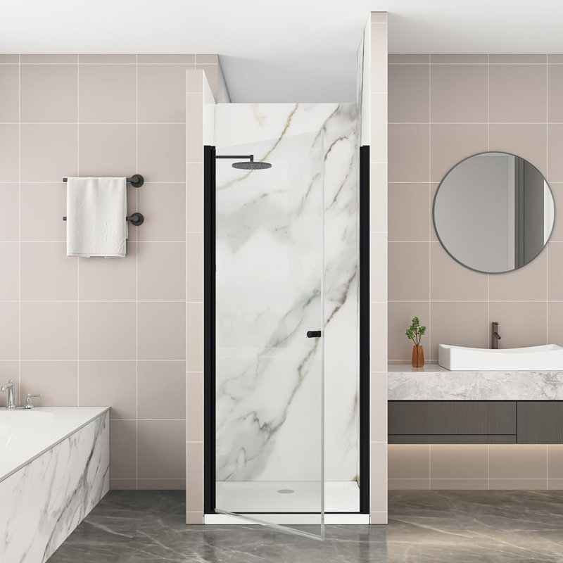 34-36" W X 72" H Frameless Shower Door With 1/4" Clear Tempered Glass, Matte Black