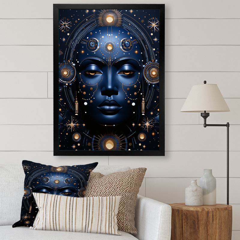 Holdin Native Art Blue Celestial Guardians III - impression, H 44 po x l 34 po x P 1,5 po, Cadre photo noir