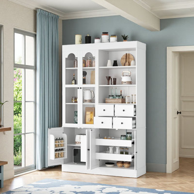 75"T  Kitchen Pantry, Freestanding Tall Cabinet with 4 Storage Drawers, Adjustable Shelves and Anti-tipping Devices Included