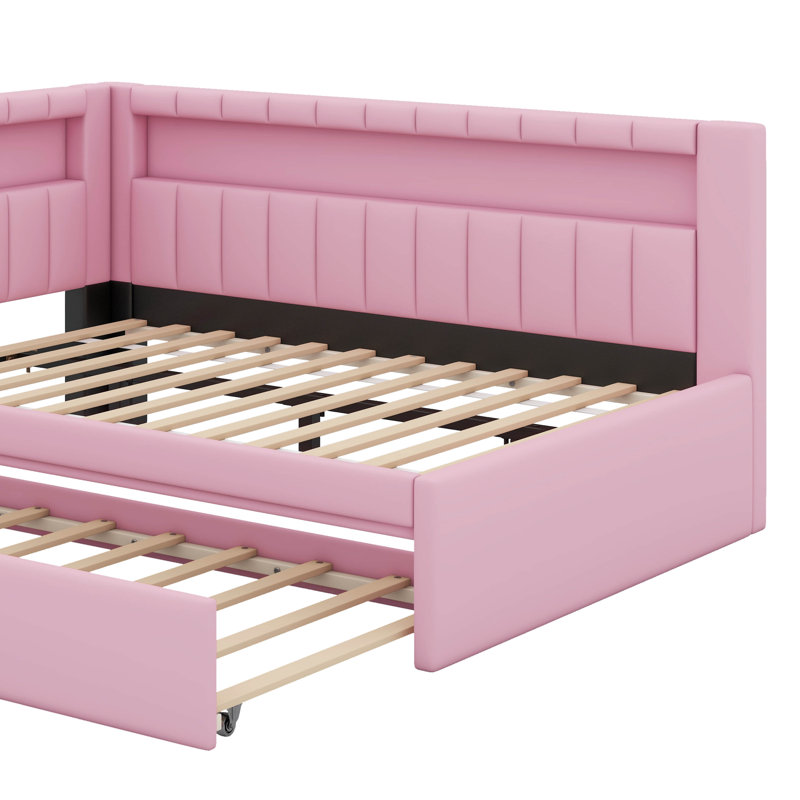 Lit plateforme avec ports USB, Lit double, Rose