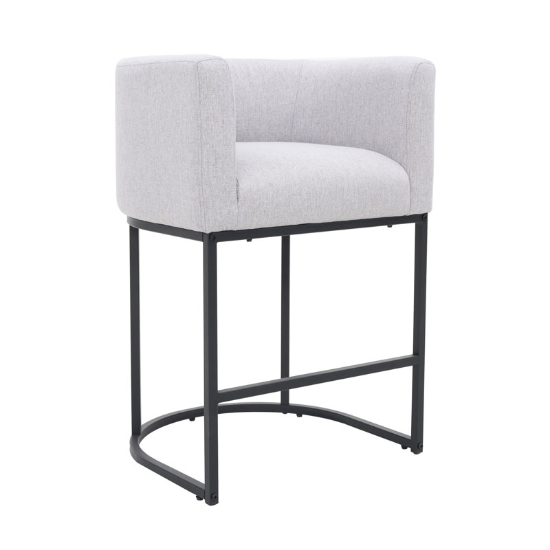 26" Upholstered Counter Height Bar Stool, Light Gray/Black Frame, Black