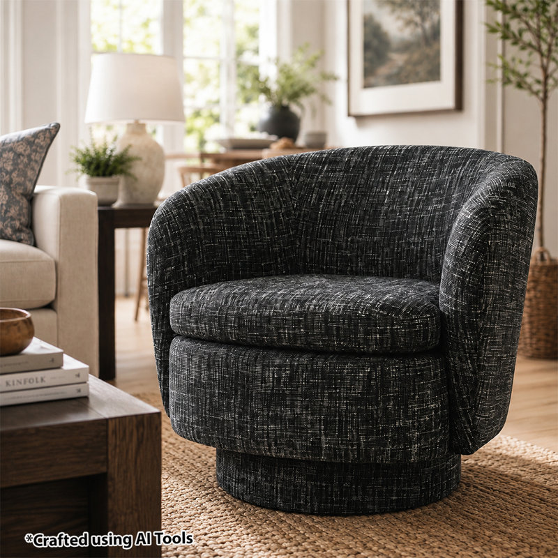 Modern 360-Degree Swivel Barrel Accent Chair with 23" Wide Seat, Black