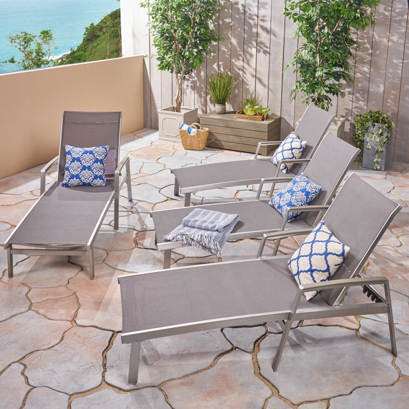 Yasmina Outdoor Metal Chaise Lounge Set, Gray, 1