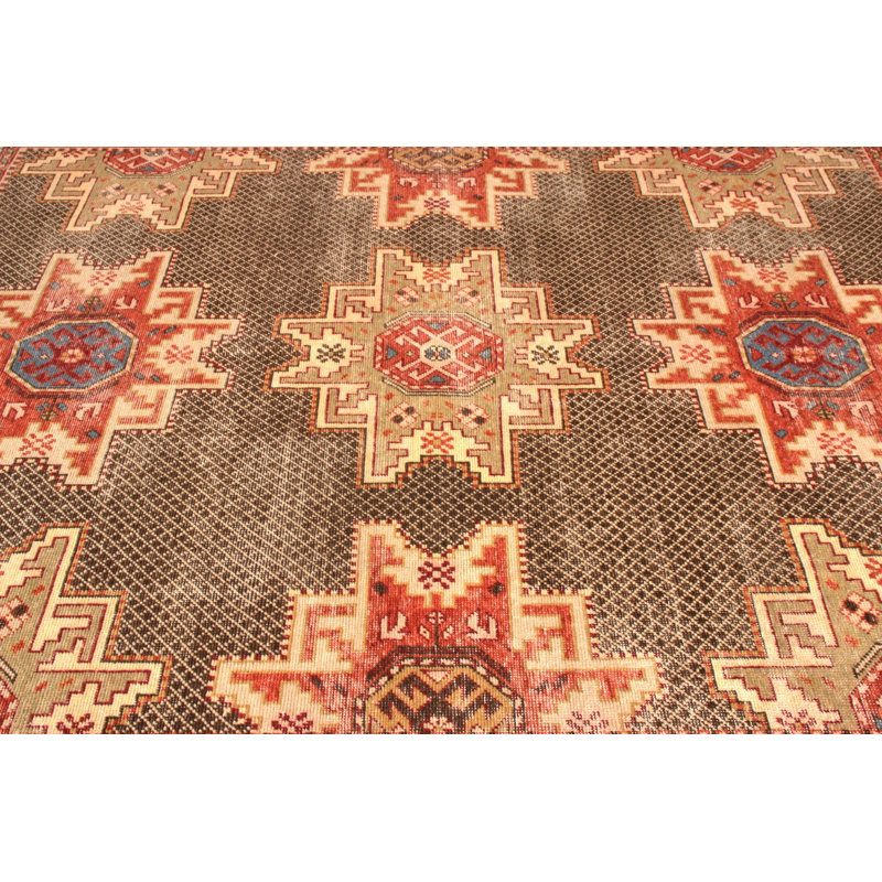 Distressed Classic Beige Brown Red Rug Medallion Pattern, Rectangle 8' x 10'