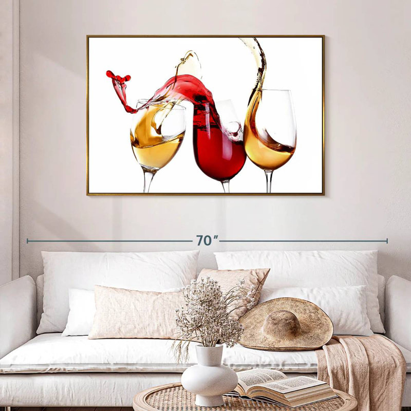 Éclaboussures de vin, 46 po x 31 po, Cadre flottant doré