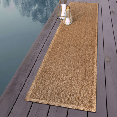Border Natural/Jute Easy-Care Indoor/Outdoor Flat Woven Area Rug