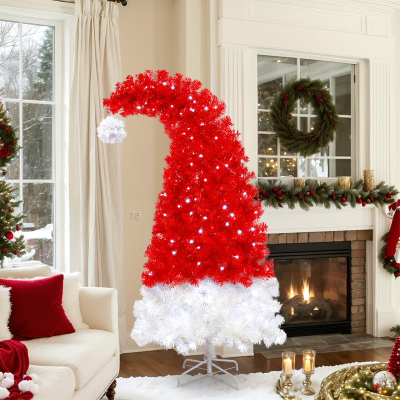 Arbre de Noël artificiel 6 pi avec lumière DEL, arbre de Noël artificiel fantaisiste en forme de chapeau de père Noël avec 1050 pointes, arbre Xmax courbé