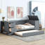 Lit de jour simple avec accoudoirs de rangement, lit gigogne et station de charge, gris-338106635