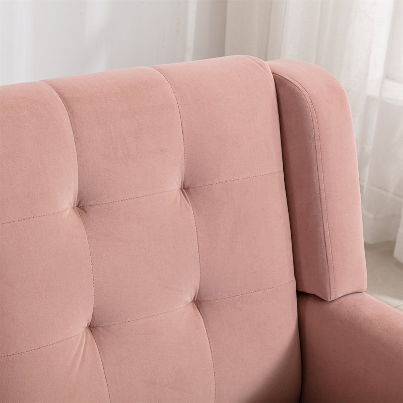 Ensemble de 2 fauteuils capitonnés rembourrés à dossier large, Velours rose