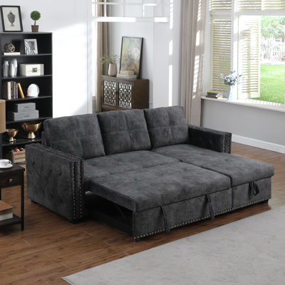 Canapé-lit et chaise longue réversible en velours Harkeel