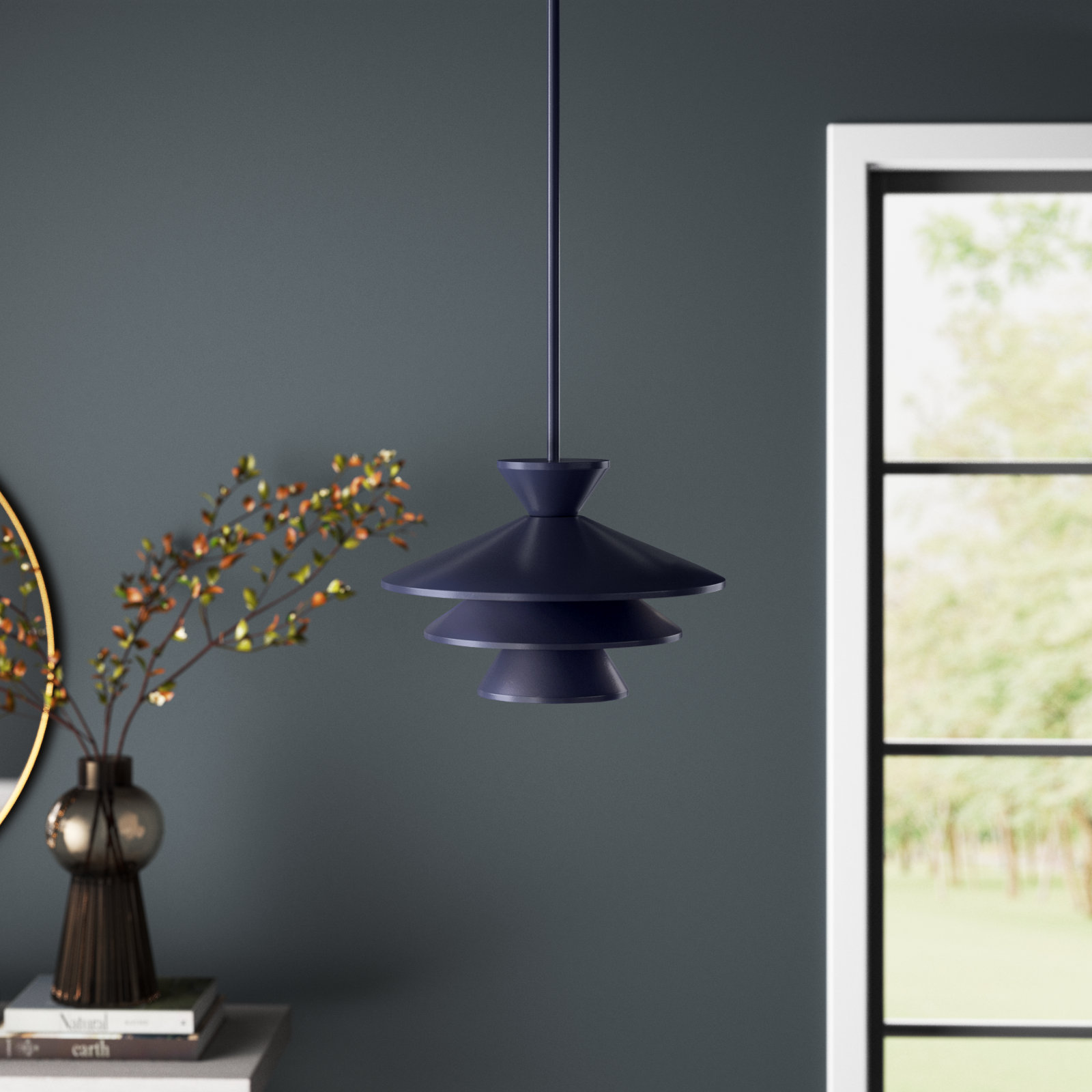 Vinnie Dimmable Single Light Pendant, Navy Blue