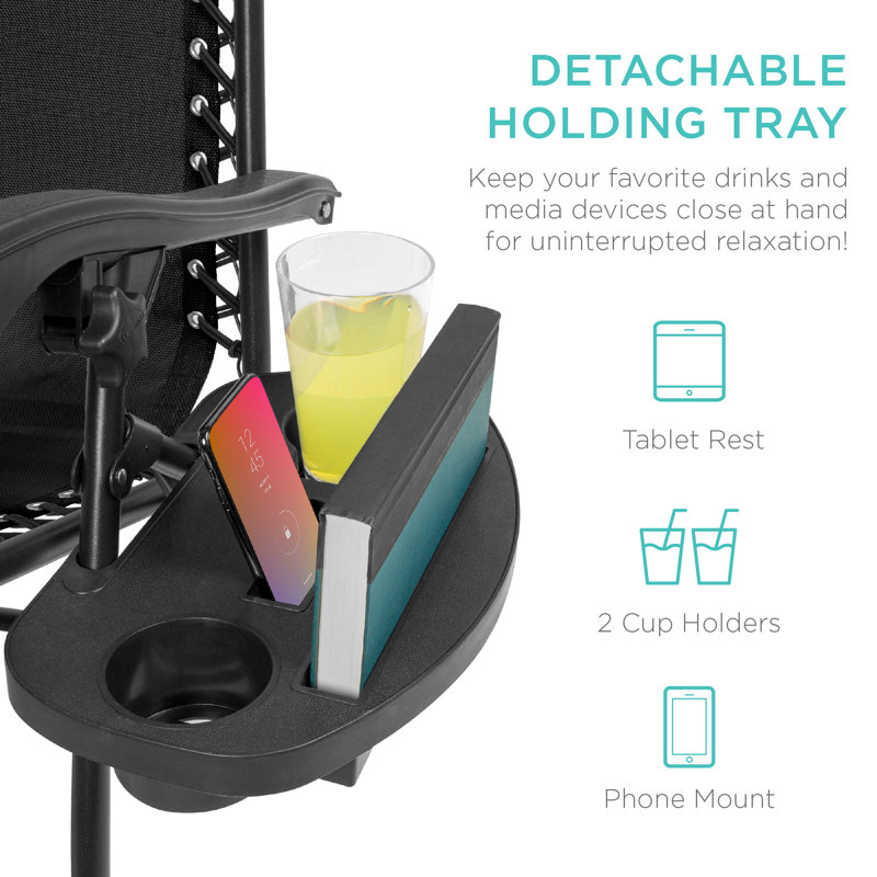 Nathen Zero Gravity Lounge Chair Recliners for Patio, Pool w/ Cup Holder Tray, Black