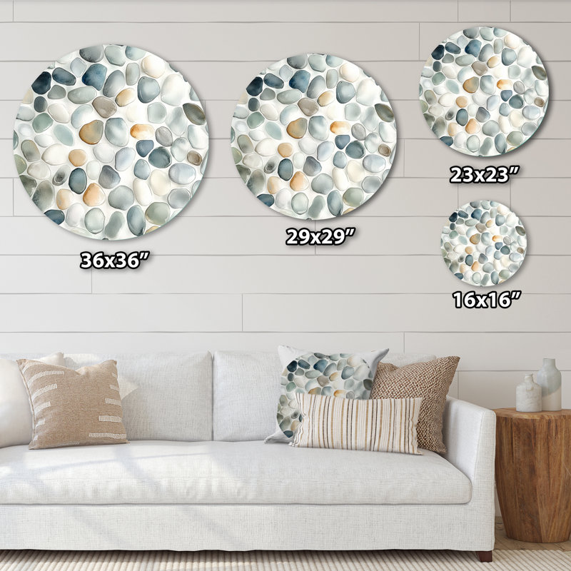 «Minimalist Meditation Stone Collage I», art mural rond en métal, H 23 po x l 23 po