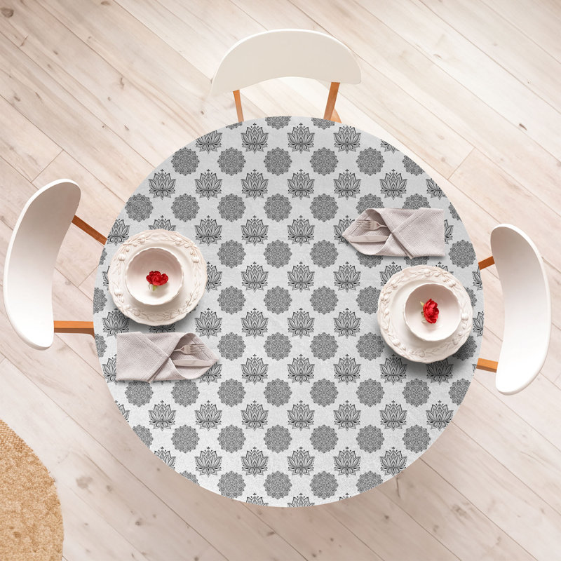 Ambesonne Ethnic Fitted Round Tablecloth Charcoal Grey White, 51.97" Round