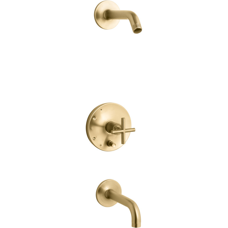 Purist Shower Faucet, Vibrant Brushed Moderne Brass, Cross