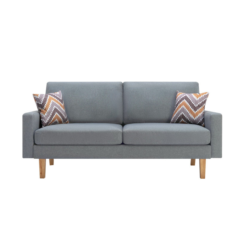 Canapé en lin gris de 70 po avec 2 coussins Bari, Gris