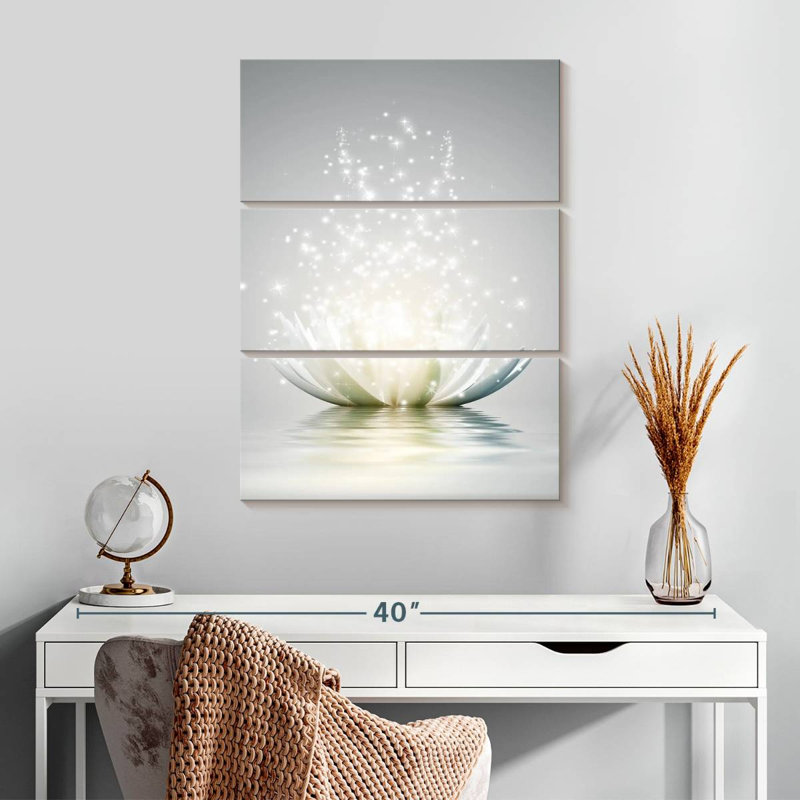 Lotus 3 pièces scintillantes sur toile, H 32 po x l 20 po x P 1,25 po
