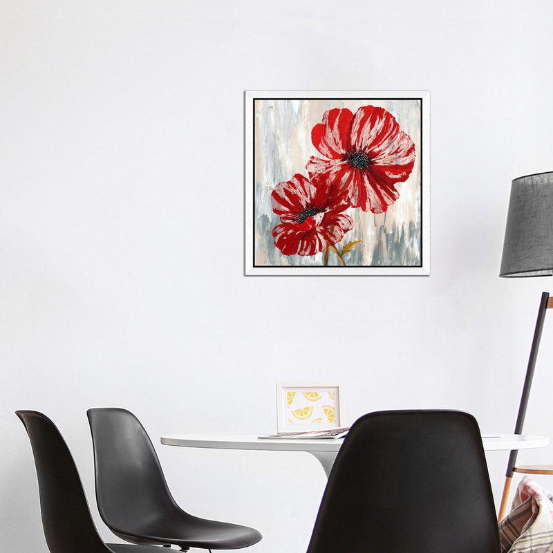 Red Poppies II - Print on Canvas, 45.72 cm H x 45.72 cm W, White Framed