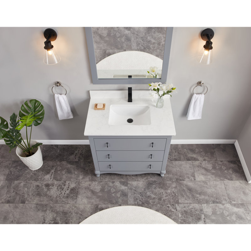 36" Cadet Finish Solid Wood Sink Vanity  With 1' Artificial Stone Top, Cadet