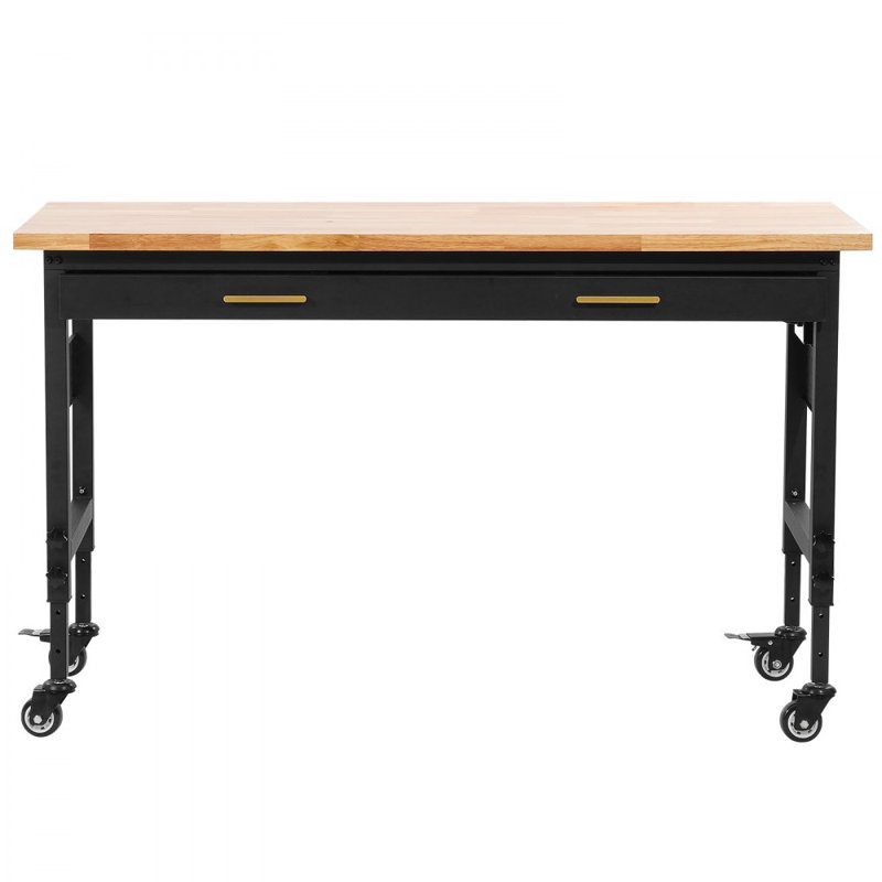 60" Workbench on Wheels Adjustable Height Table with Power Outlet & Drawer