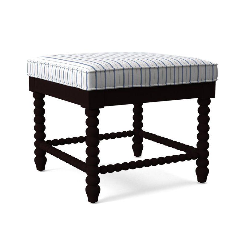 Lind Island Upholstered Bench, Cobalt Blue Stripe, Aged Barrel