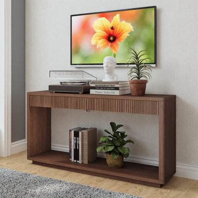 60-inch Modern Fluted Console Table with 2 Drawers - Sofa Table for Living Room, Hallway & Entryway