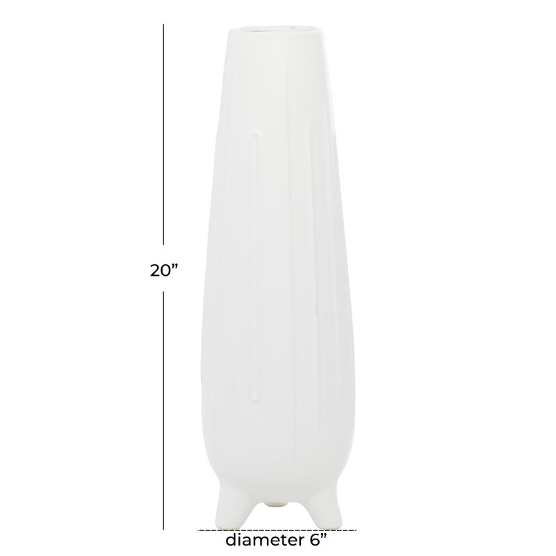 Elevated Geometric White Ceramic Round Vase 20"