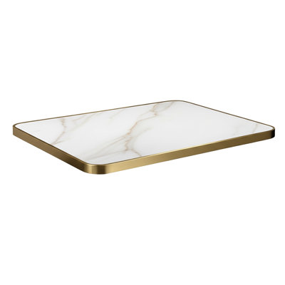 Plateau de table en marbre fritté en pierre avec bordure en acier inoxydable doré, pour une utilisation intérieure / extérieure
