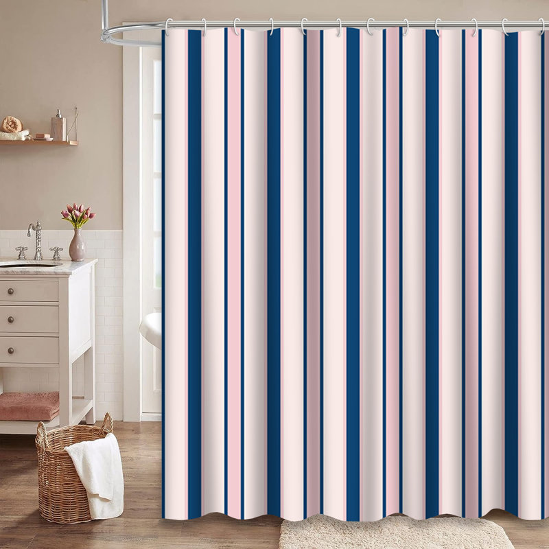 Rideau de douche Ã  rayures abstraites bleu, rose et bleu marine, avec 12 crochets, 72" L x 72" W