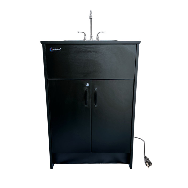 Ozark River Portable Sinks Essential Series, Black Laminate Countertop-Black Cabinet-Stainless Basin, Mobile Hot Water Hand Washing With Water Tanks,110V Portable Handwashing Sink