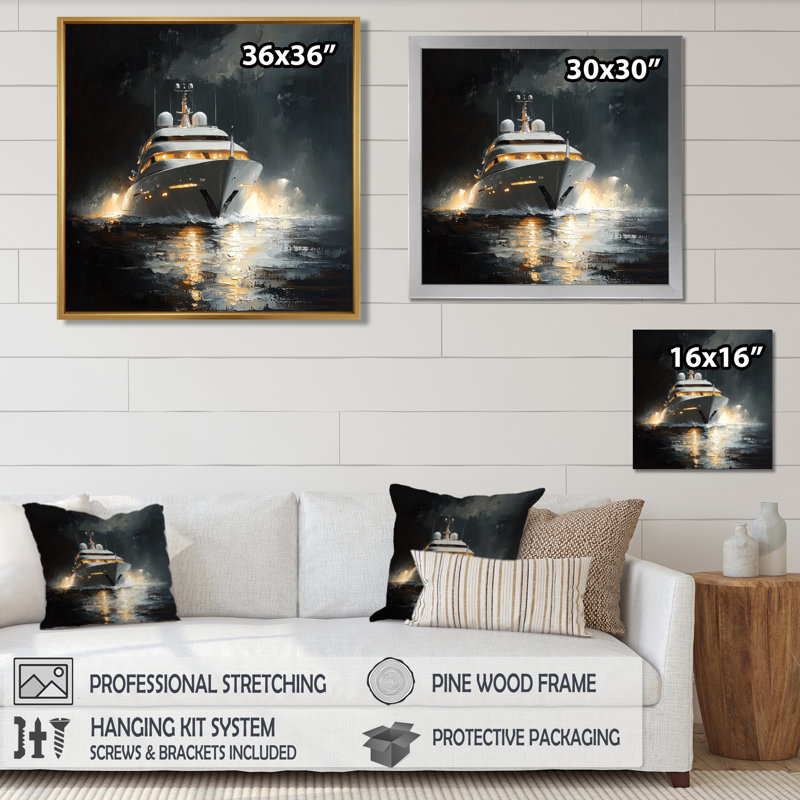 Yacht Boat Success Energy II - bateau grand art mural, Reproduction encadrée d'une seule photo, Argent argent