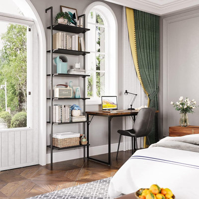 Ladder Bookcase, Black Bookcase, Wall Mounted Bookcase with Metal Frame, Ladder Bookcase Bookcase