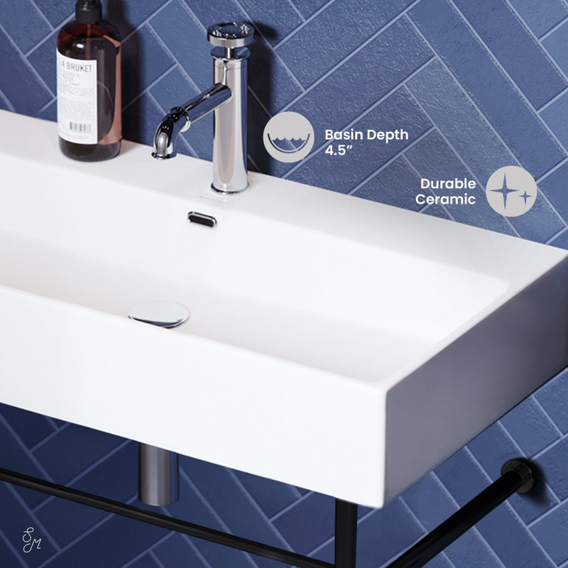 Lavabo console en céramique 30 po Claire, Blanc / noir