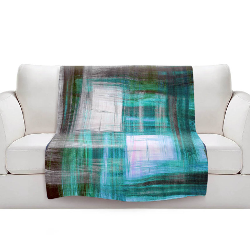 Couverture sherpa doux vert bleu-vert tartan, l 68 po x L 80 po