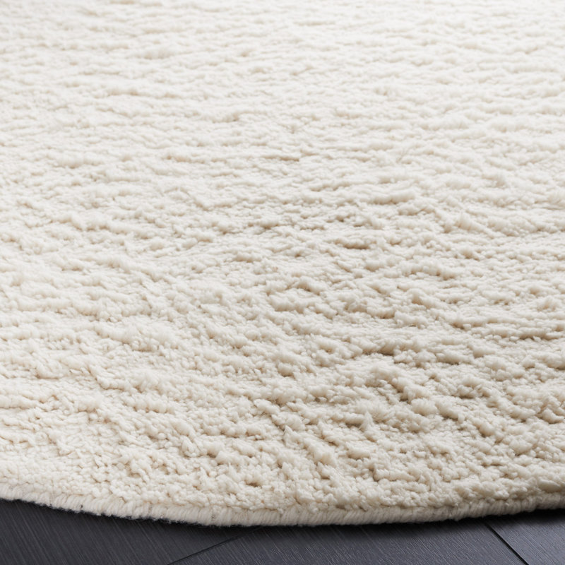 Tapis uni en laine tissé à la main de couleur ivoire, Rond 6 pi