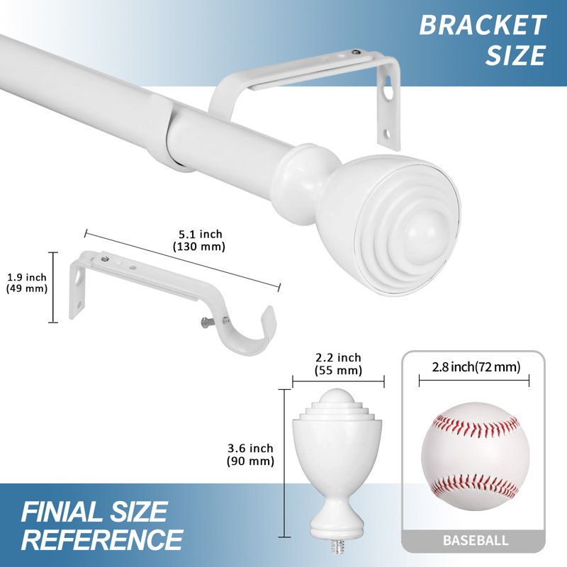 Tringle à rideaux simple réglable 1 po Adeline, Blanc lustré, l 48 po à 84 po