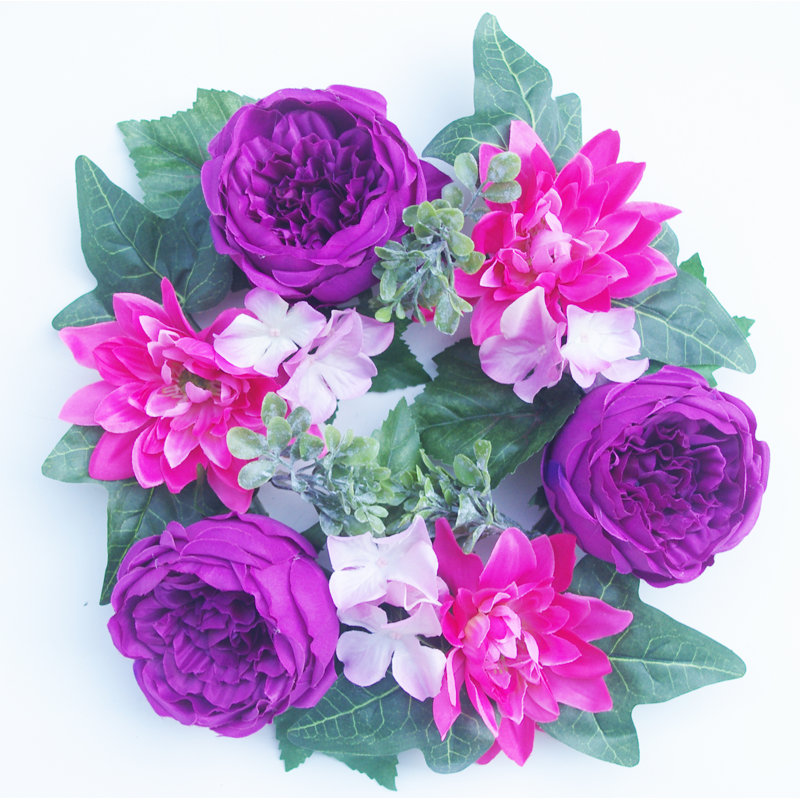 Handcrafted Faux Polyester 12'' Wreath, Pink/Purple/Green